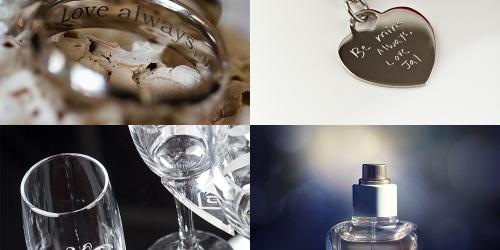 Mosaic of personalized jewels, glass and perfume