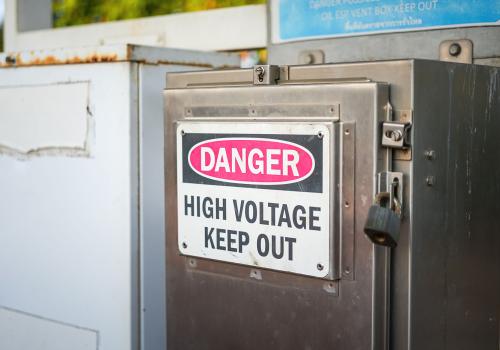 High-voltage danger sign for electrical cabinet